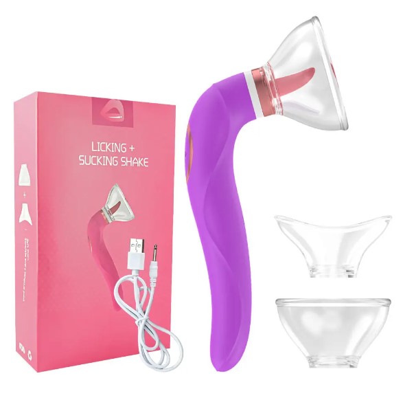 Vibrador Lengua con copa de succión Doble estimulación