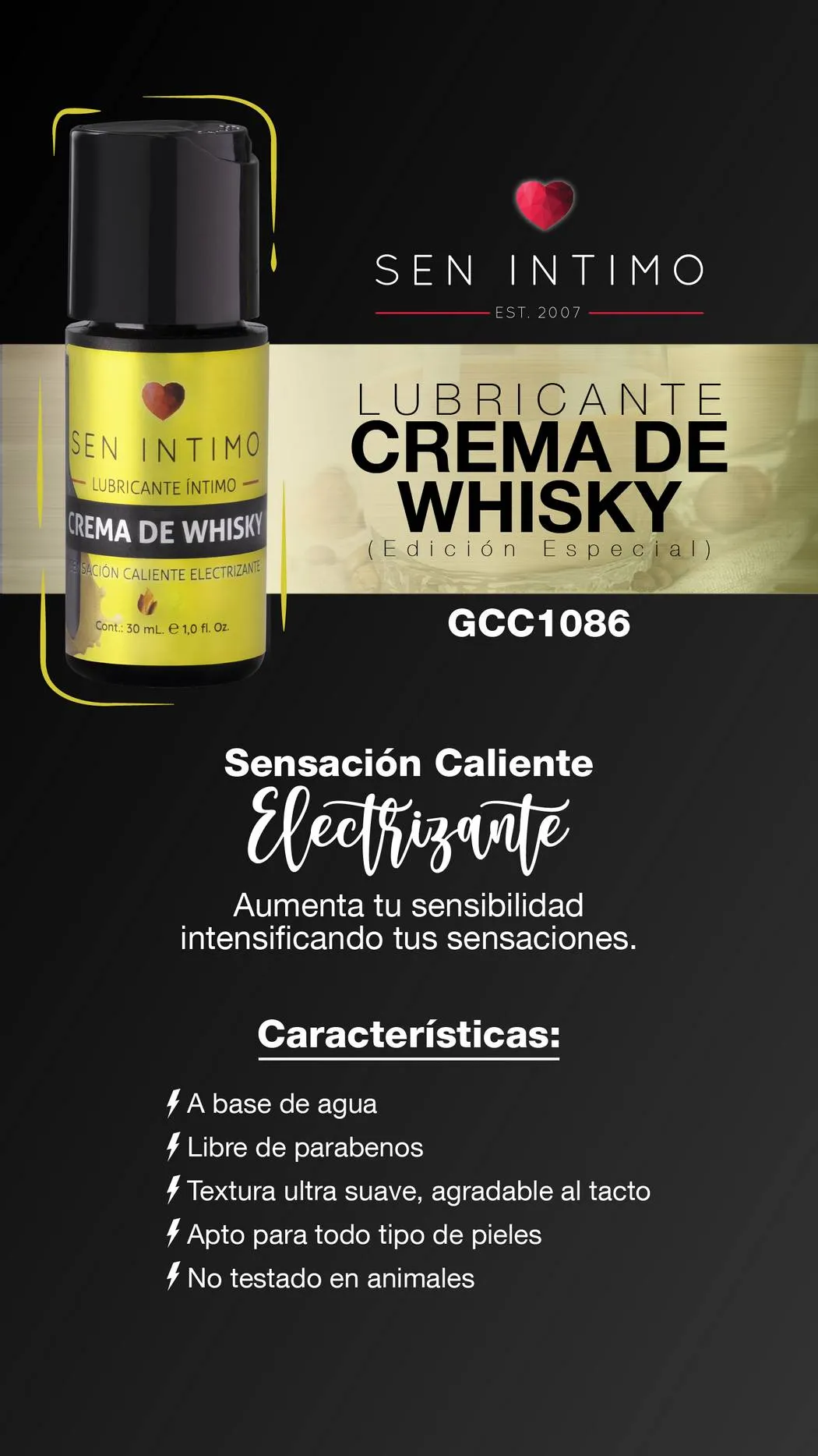 Lubricante Íntimo Crema de Whisky Sensación Caliente electrizante x 30 ml by Sen Íntimo