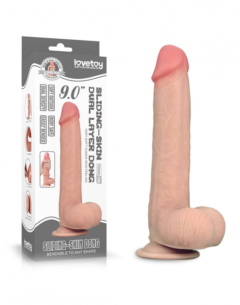 Dildo LoveToy doble piel deslizable 9» (23 cm)