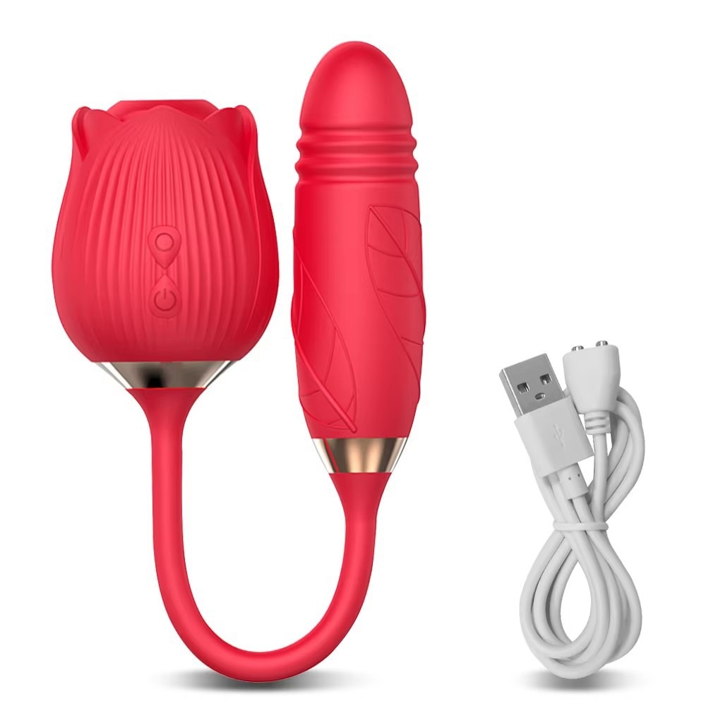 Rosa Succionador 2 en 1 con Dildo Vibrador Telescopico - Imagen 2